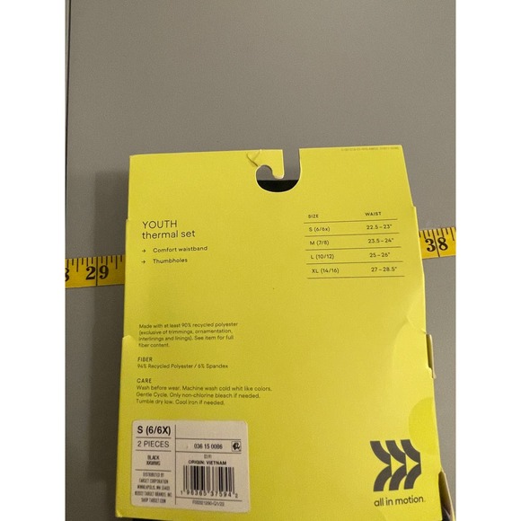 All In Motion Girls Youth Thermal Set Small Black Elastic Waistband Thumbholes - Picture 5 of 10